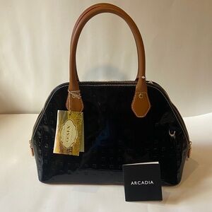 Arcadia Black Satchel with Tan Handles